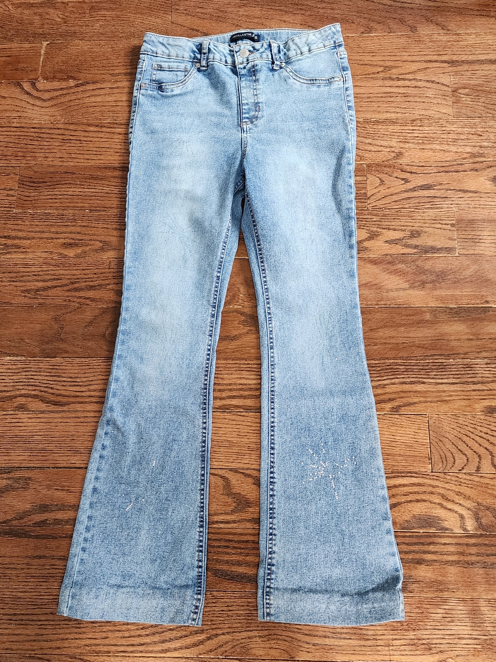 Vanilla Star Flare Jeans Girls 16 Y2K Rhinestone Coquette Adjustable Waist Retro